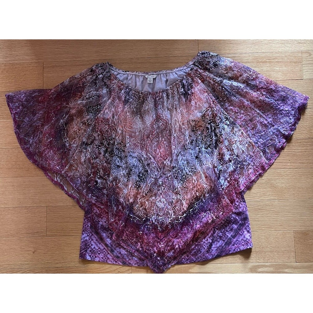 Est 1946 Poncho Top Combo Size Small Boho Abstract Sheer Blouse Overlay Shirt